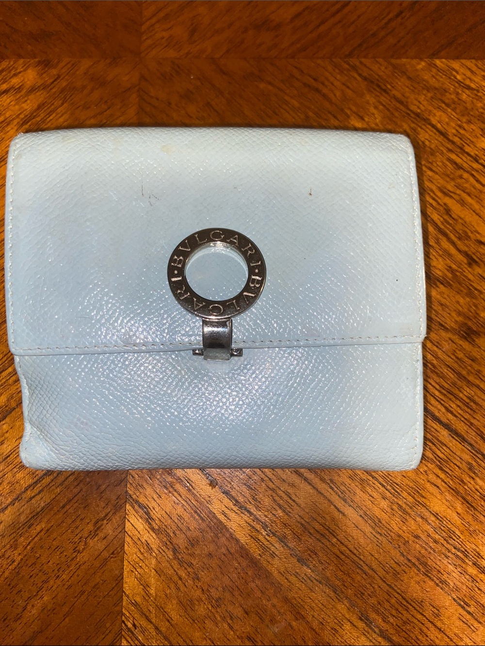 Bulgari Powder Blue Leather Circle-Clasp Wallet